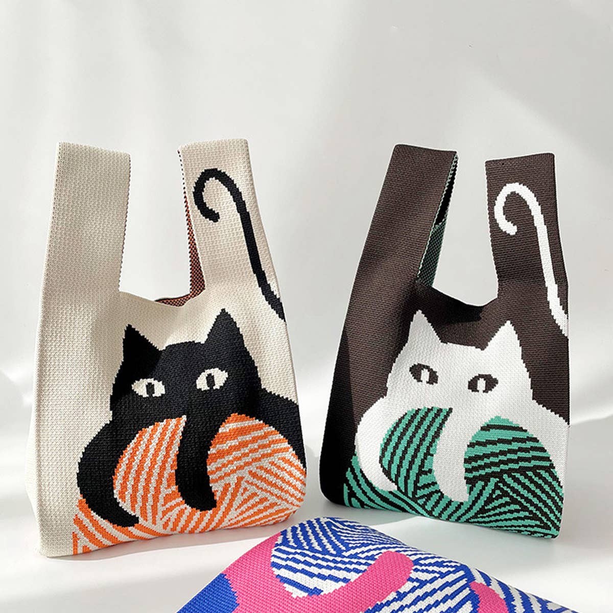 CUTE CAT KNITTED SHOULDER BAG HANDBAG_CWAB1494