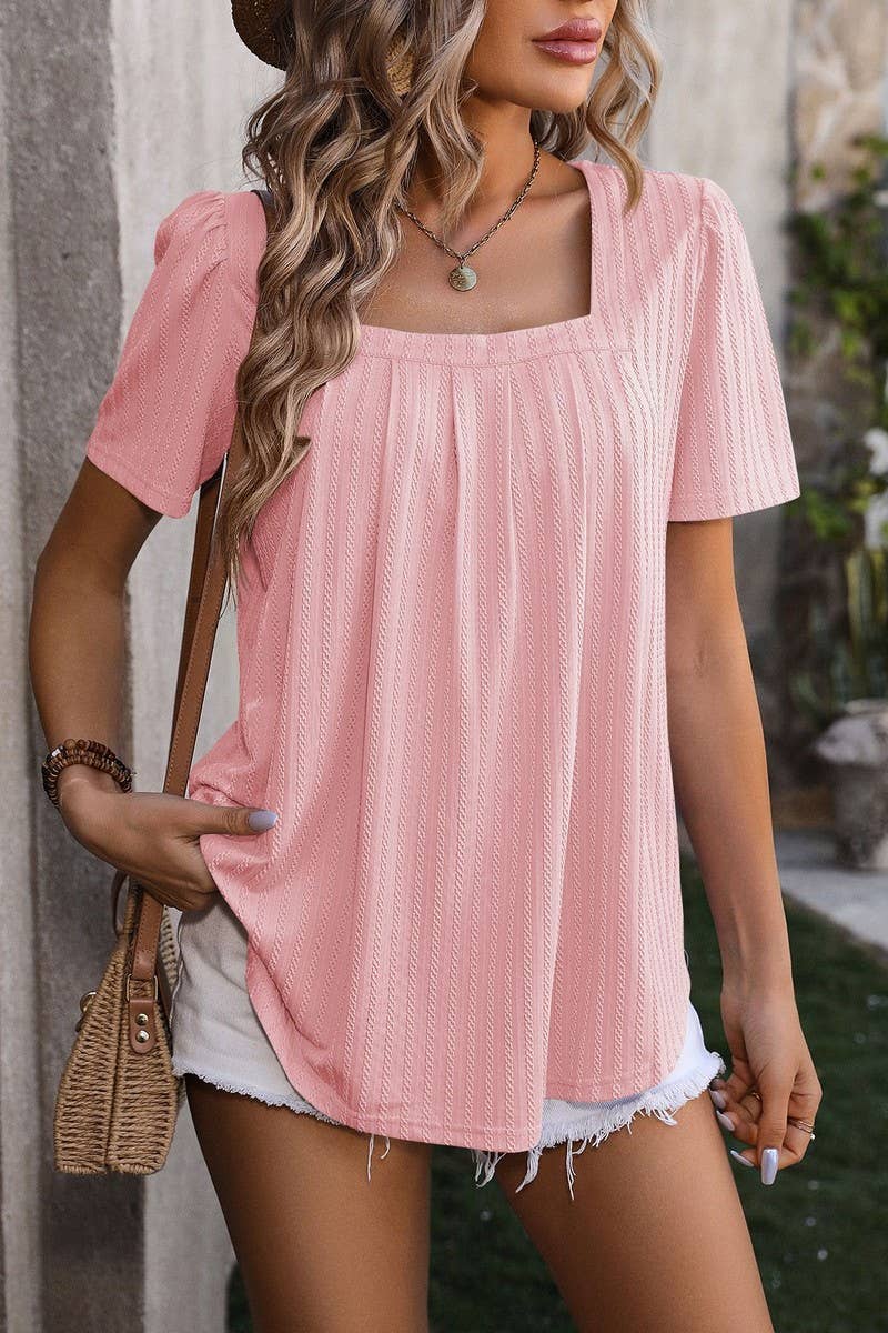 CWTTS0776_Sweetheart Neck Shirt Sleeve Top