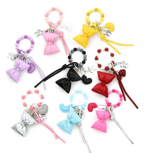Silicone Bead Bracelet Keychain with Heart Bow_CUAB00445