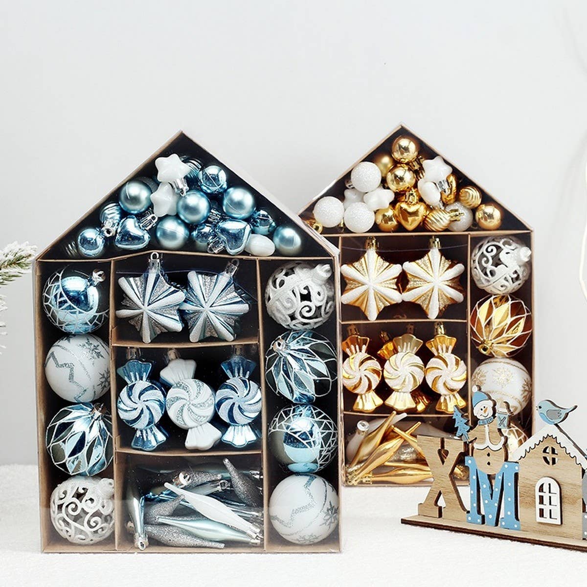 Christmas Ball Set with Painted House Design_CWMM9885