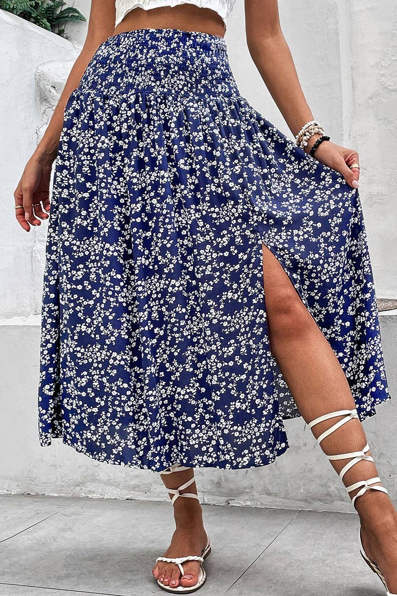 CWBMS0086_Smocking Detailed Print skirt