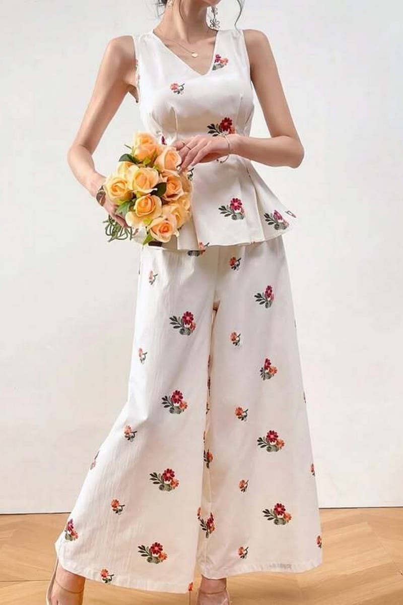 CWSTB00362_V-NECK PRINTED VEST AND TROUSERS TWO-PIECE SUIT