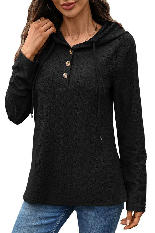 CWOHOL1119_V-NECK BUTTON DRAWSTRING PULLOVER LONG SLEEVE TEE