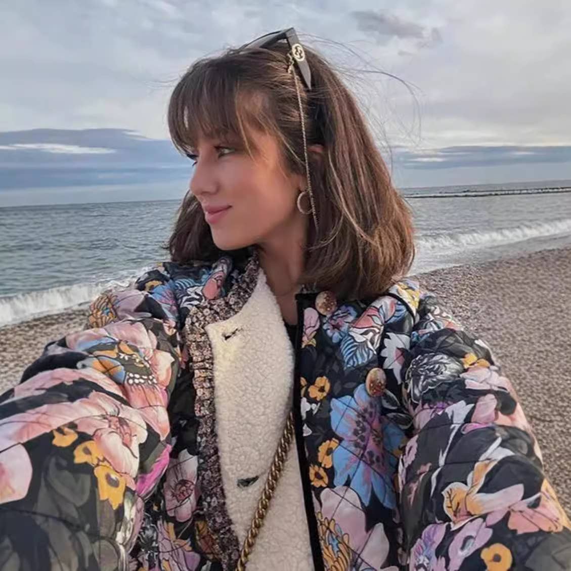 Casual flared sleeve printed cotton jacket