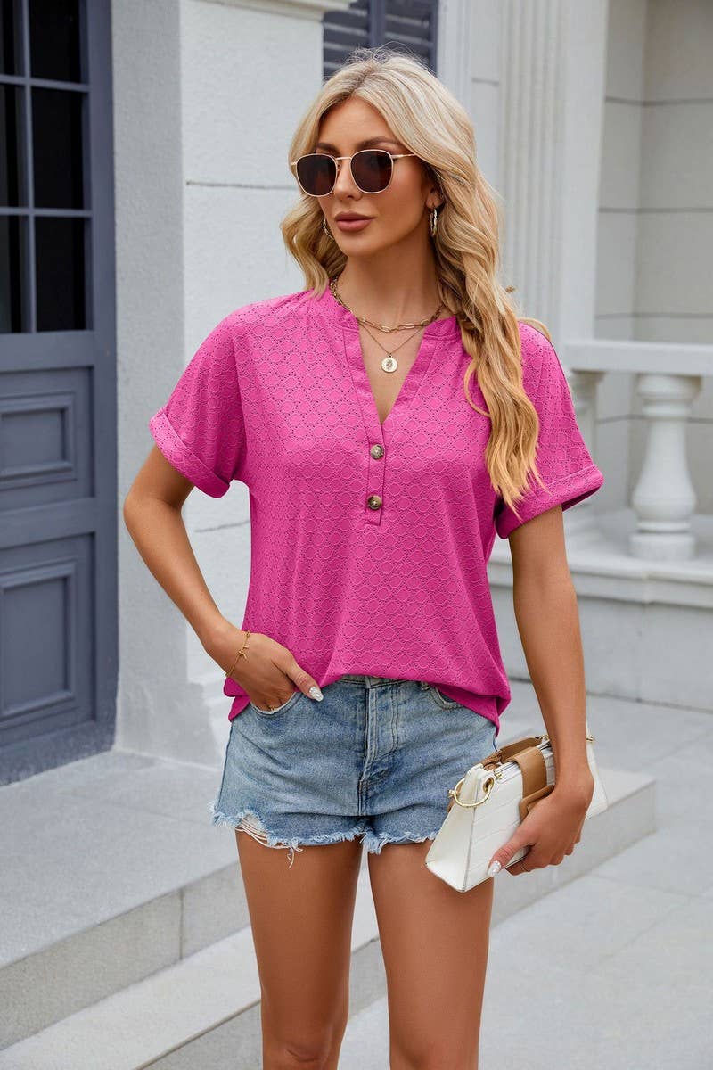 CWTTS0815_V-Neck Short Sleeve Knit Top