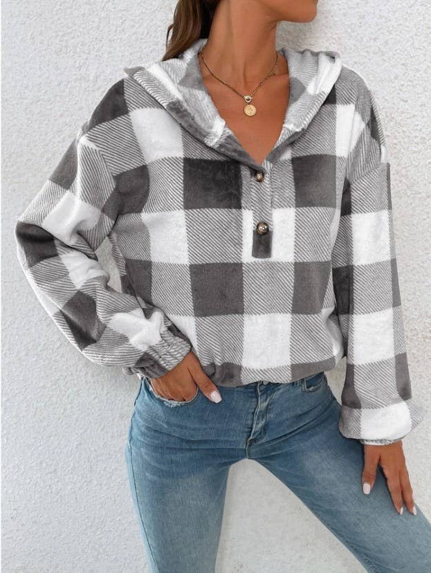 Checkered studs Loose hooded casual sweatshirt