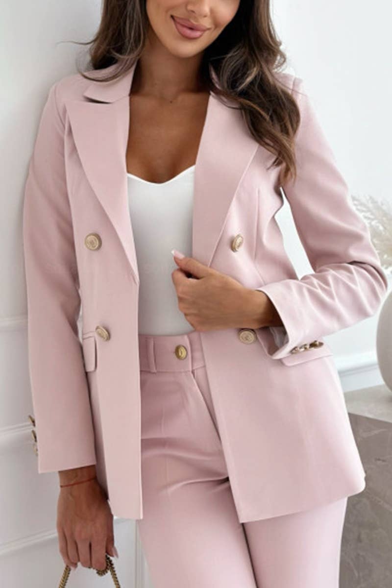 DOUBLE BREASTED SOLID COLOR STYLISH SUIT JACKET