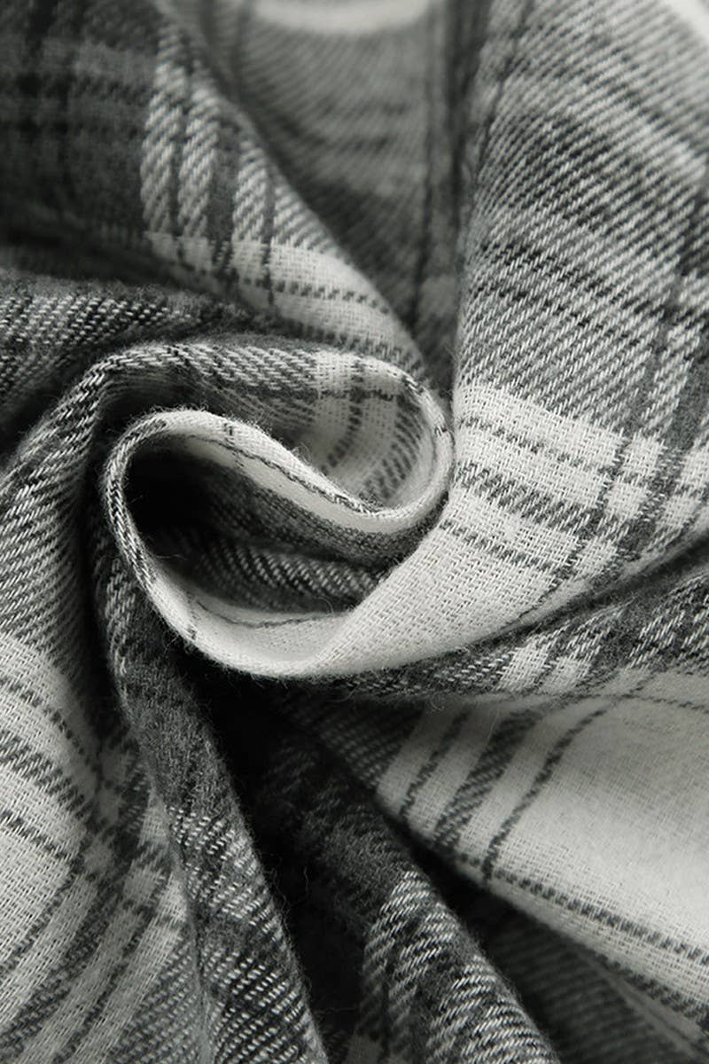 CWTBLL00617_RETRO BLACK AND WHITE PLAID LONG-SLEEVED SHIRT