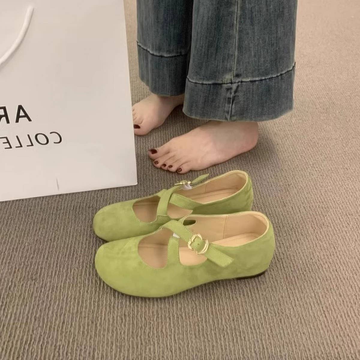 Suede Cross Strap Wedge Mary Jane Flats_CWSHF0129