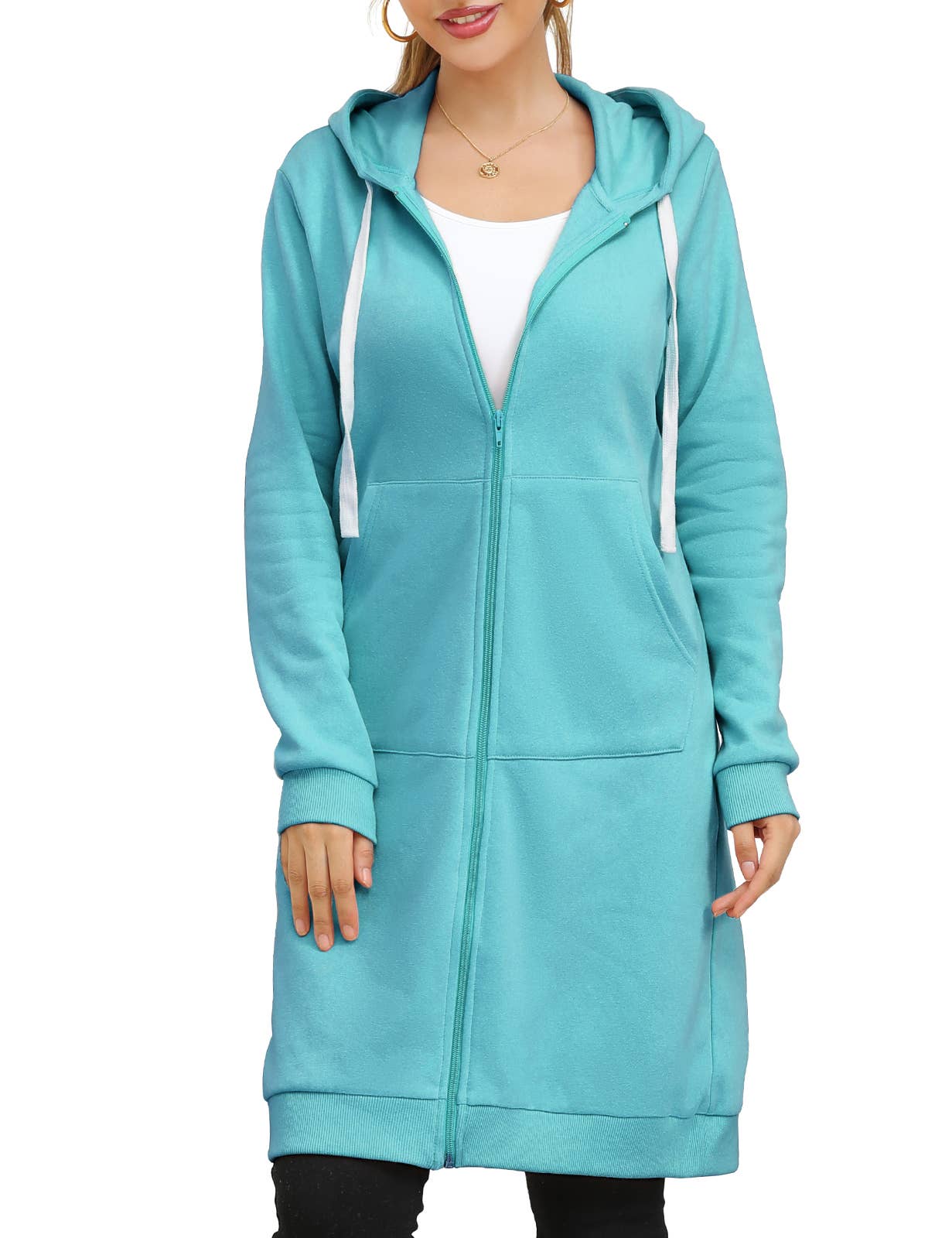 CWOHOL448_Lightweight Thin Zip-Up Hoodie Long Jacket