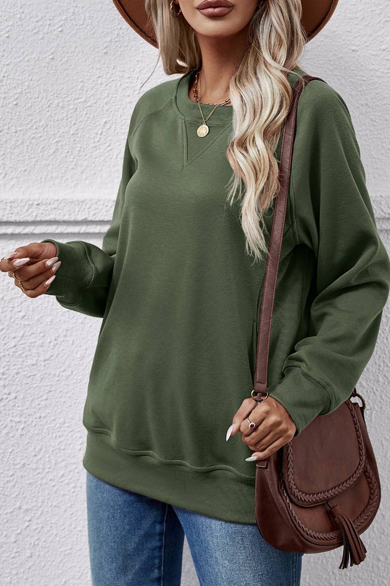 CWTBLL2617_FALL CREW NECK POCKET LONG SLEEVE TOP