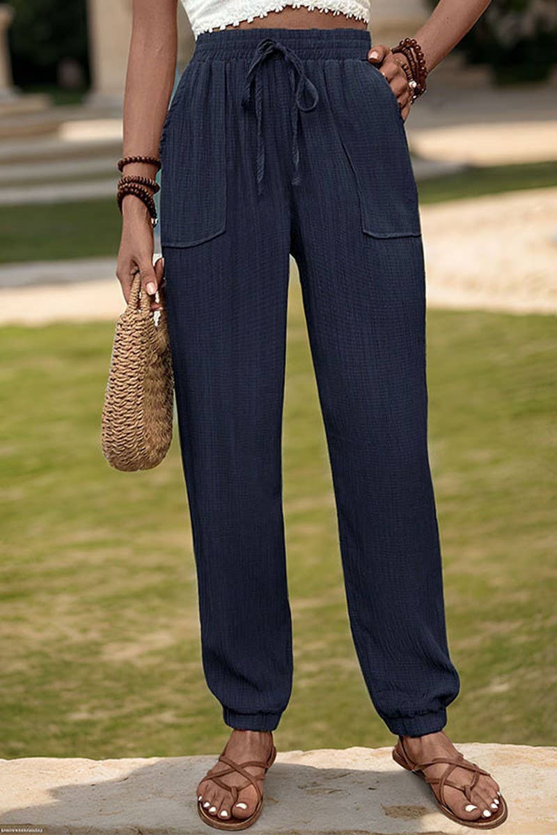 CWBLP0802_TEXTURED SOLID COLOR CASUAL SKINNY PANTS