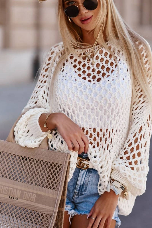 CWTBLL3403_SOLID COLOR CREW NECK CUTOUT BIKINI COVER UP