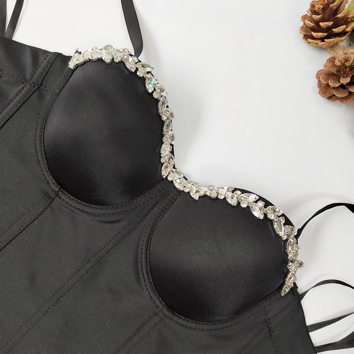 WAIST BRA WITH RHINESTONES HERRINGBONE BRA