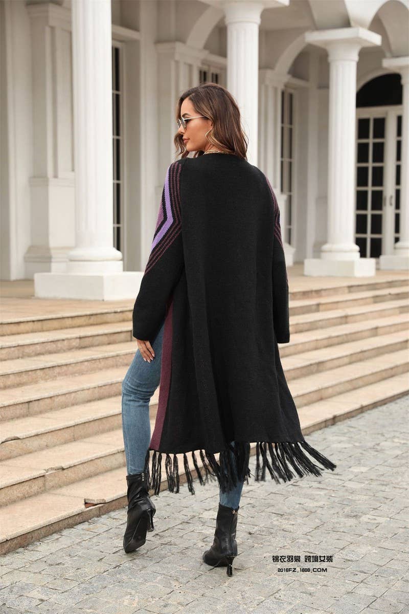 CWOCAL0927_FRINGED MID-LENGTH KNITTED SWEATER COAT