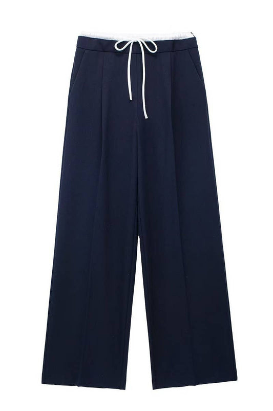 CWBLP1575_ELASTIC WAIST DRAWSTRING LOOSE FIT CASUAL PANTS