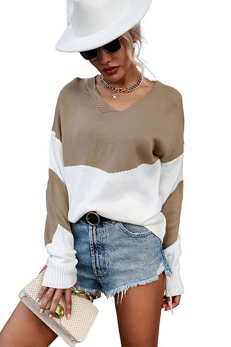 CWOSWL1610_V-Neck Long Sleeve Pullover Sweater