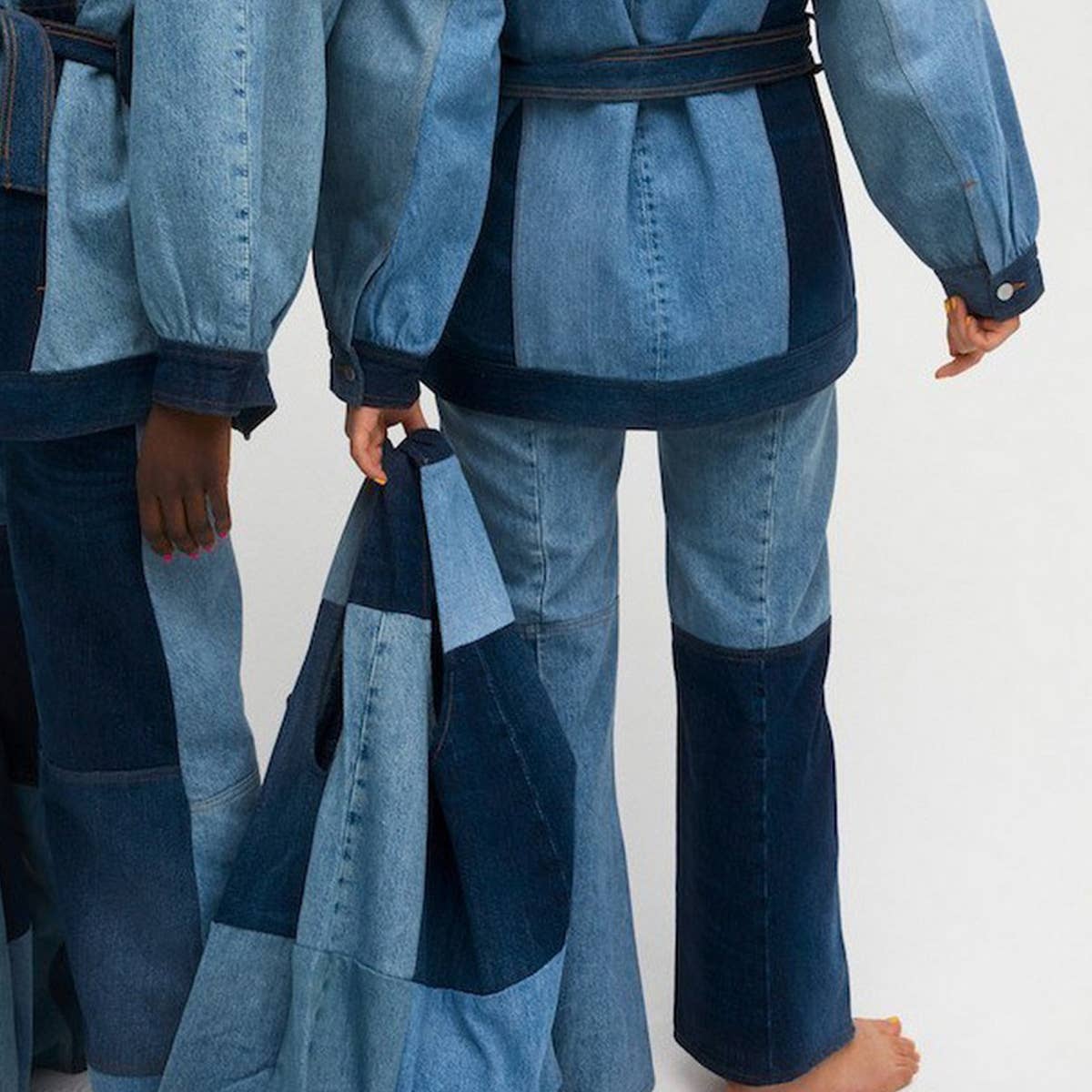 SPLICED WASHE LARGE-CAPACITY DENIM BAG SHOPPING BAG_CWAB1934