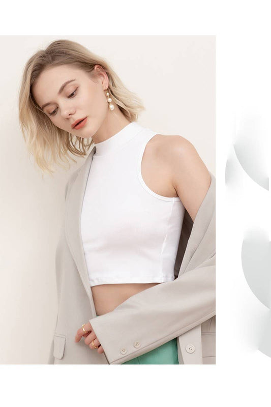 CWTTS0903_HALF HIGH NECK SLEEVELESS SLIM FIT TOP FOR WOMEN