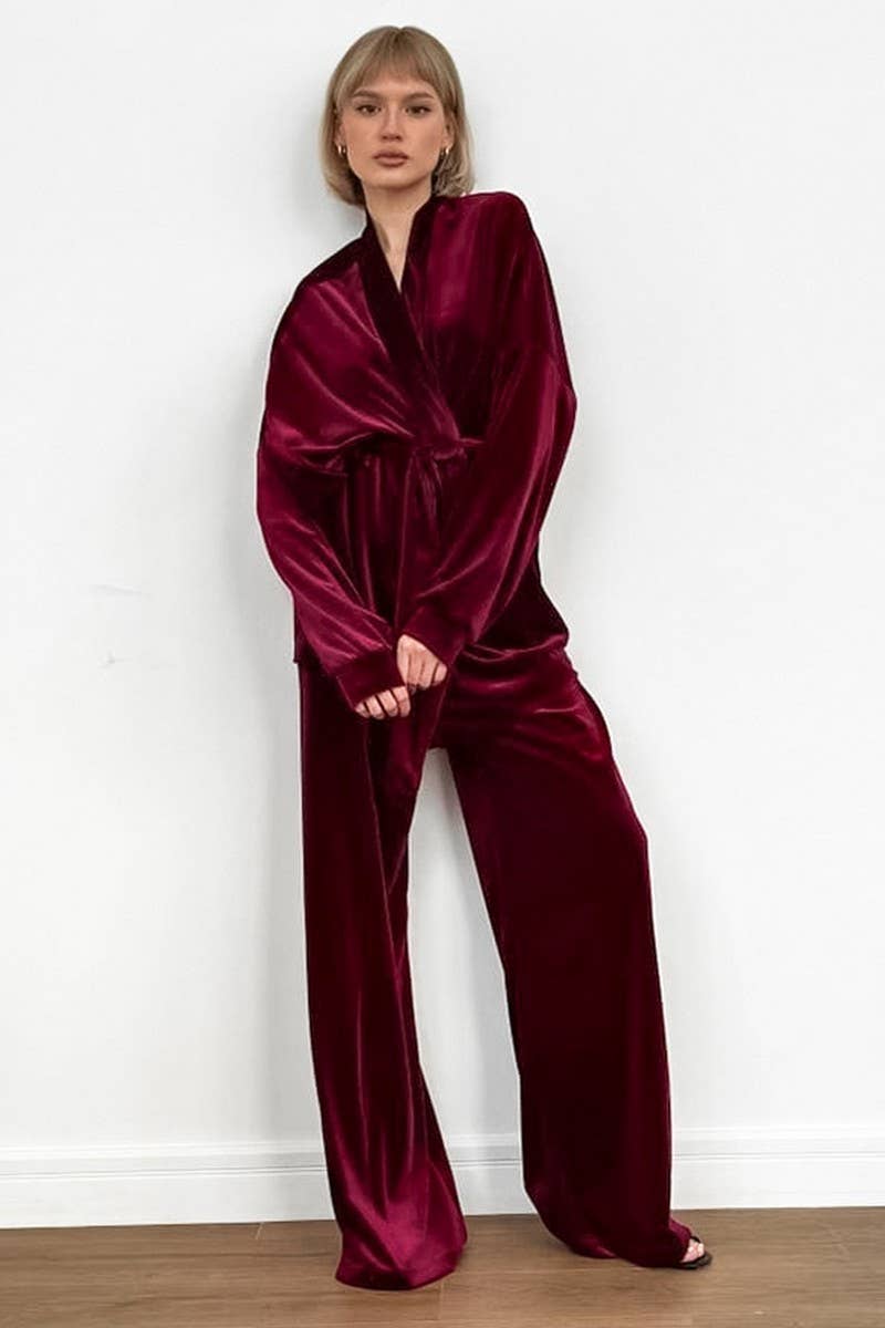 CWSPJ0307_VELVET LONG-SLEEVED TROUSERS PAJAMA SET