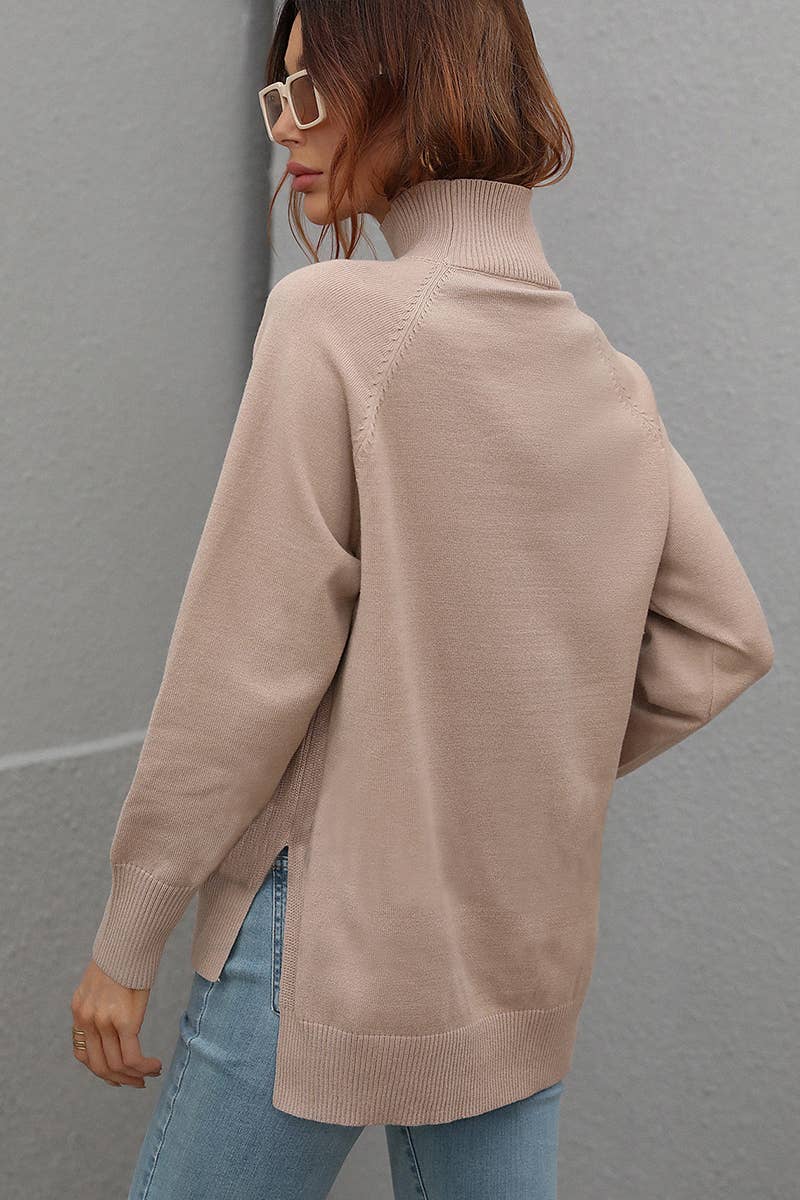 CWOSWL612 Turtle Neck Pullover With Side Slit Sweater