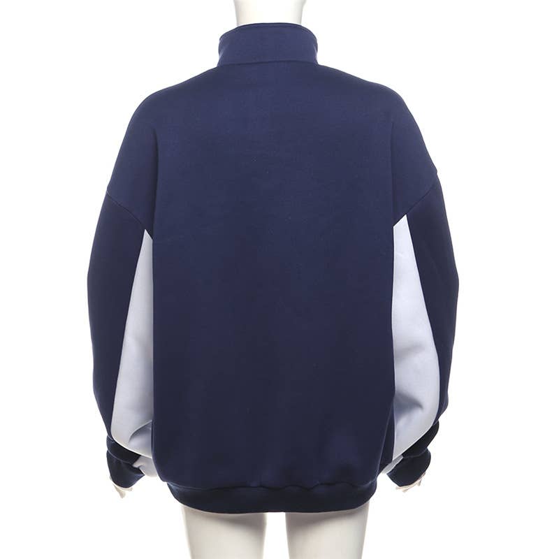 COLOR CONTRAST LETTER PRINT LOOSE CASUAL HOODIE