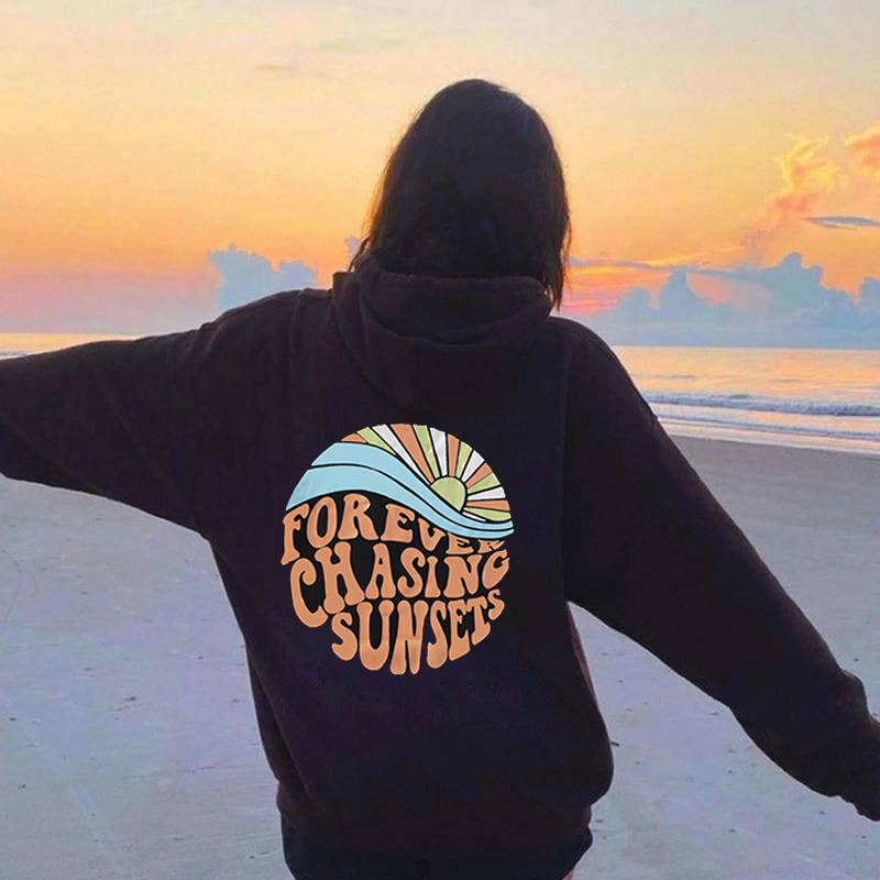 CHASING SUNSET PRINT DRAWSTRING PRINT HOODIE