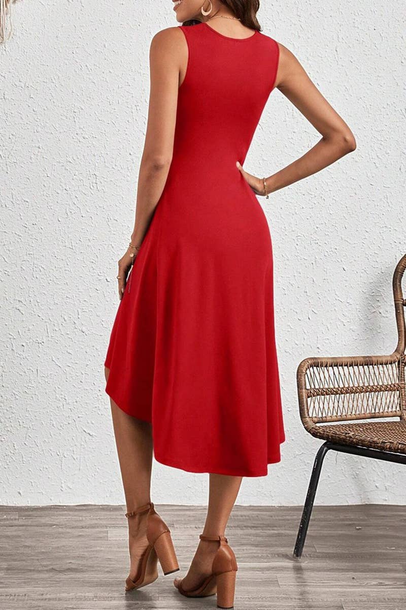 CWDSD7523_SUMMER FASHION SOLID COLOR CRUMPLED DRESS