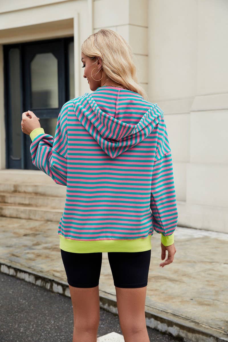 CWOHOL0727_STRIPED HOODED COLORBLOCK LONG SLEEVE SWEATSHIRT