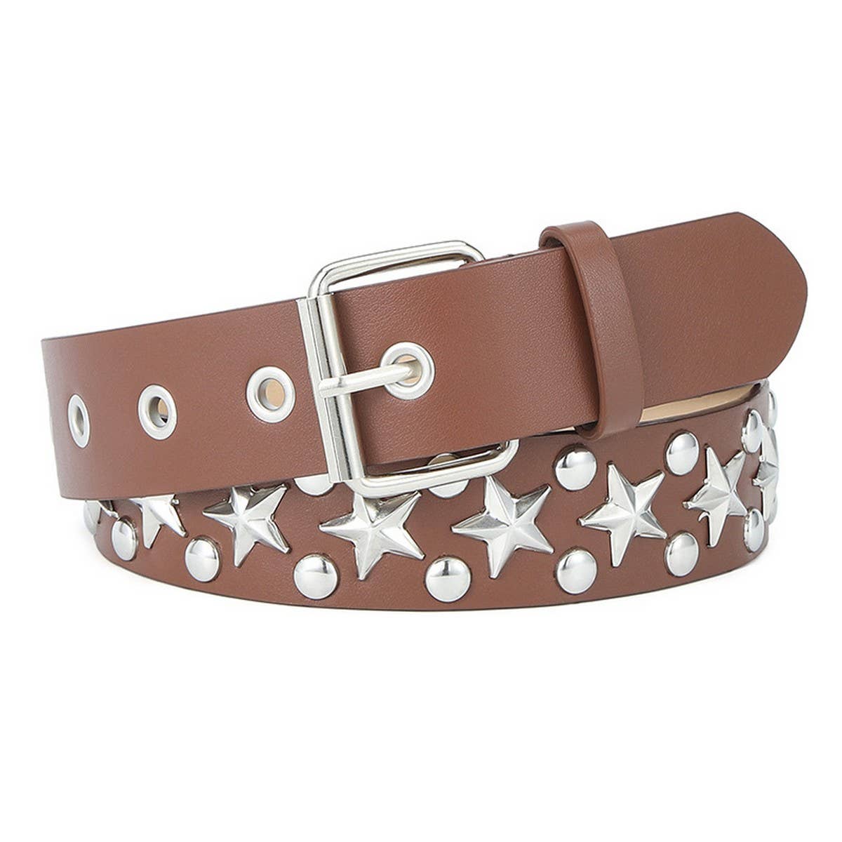 CWABE0380_FIVE-POINTED STAR RIVET STYLE PUNK BELT FOR WOMEN