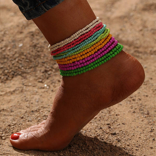 Boho Beaded Anklet Set ??Handmade Glass Beads_CWMM6360