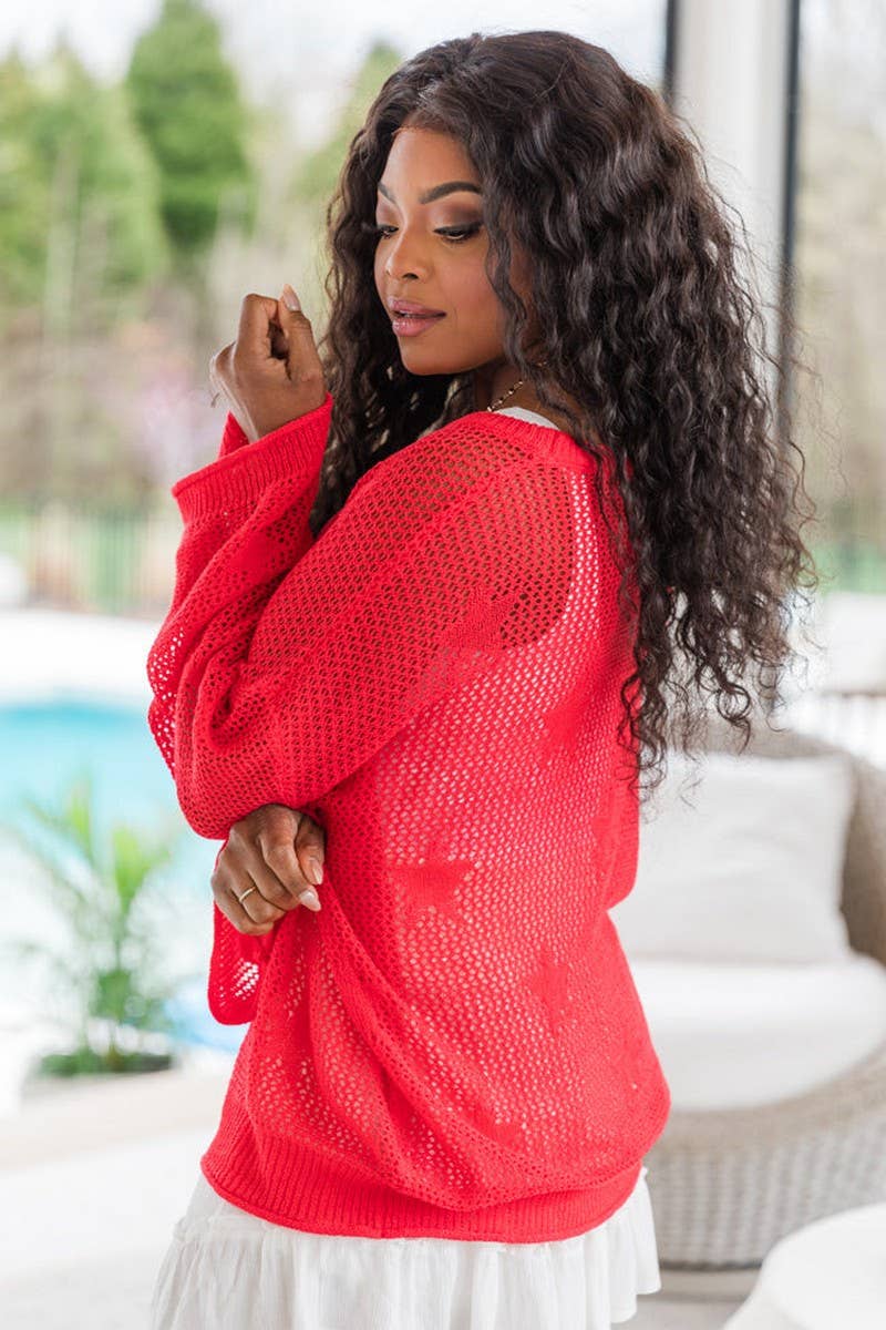 CWTBLL3399_ROUND NECK FIVE-POINTED STAR BEACH COVER-UP