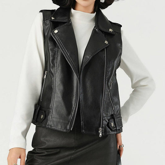 Stylish Blazer Collar PU Vest ??Women?™s Leather_CWMM9017