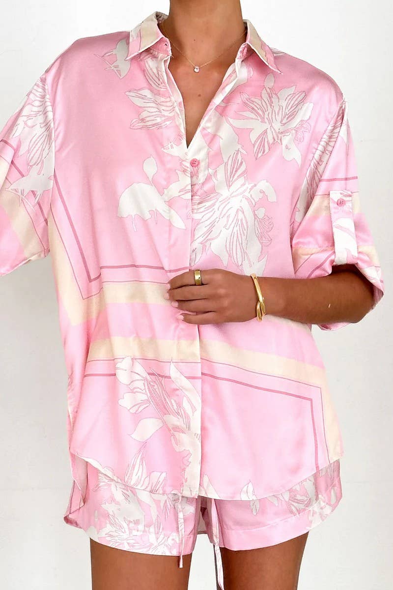 CWSS1206_SUMMER FASHION CASUAL PRINTED SHIRT SHORTS SET