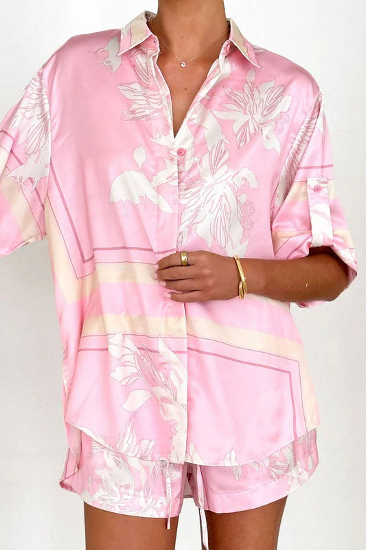 CWSS1206_SUMMER FASHION CASUAL PRINTED SHIRT SHORTS SET