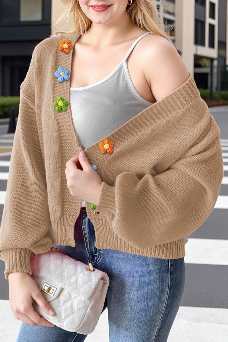 CWOSWL07383_WOMEN CROCHET PATCHWORK SHORT KNIT CARDIGAN_