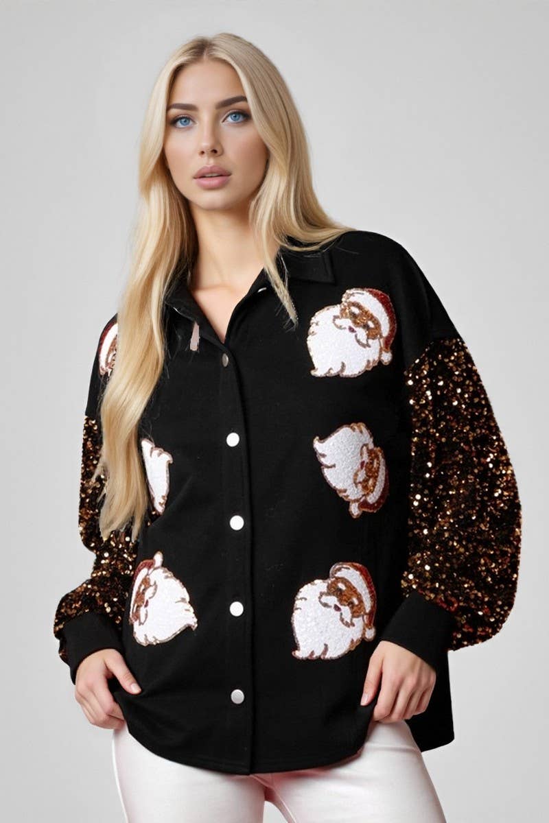 CWOCO00229_CHRISTMAS SANTA CORDUROY SEQUIN SLEEVE COAT