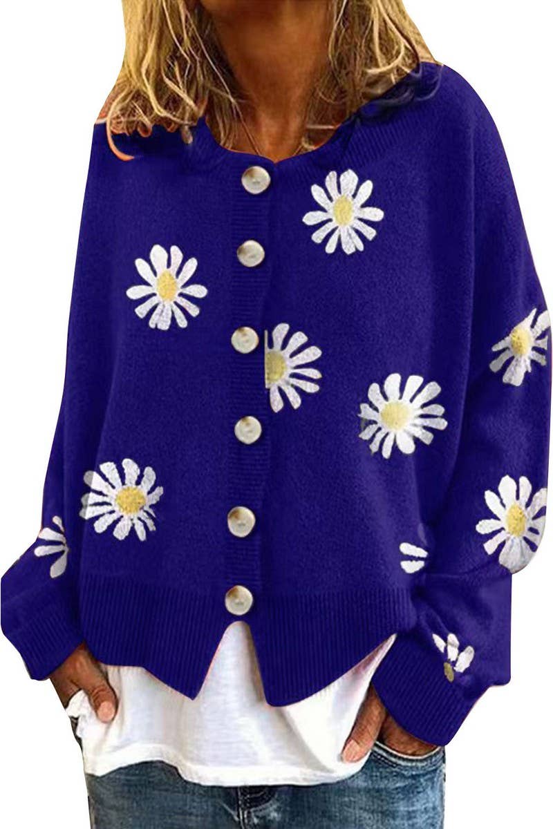 Chrysanthemum embroidery single-breasted cardigan