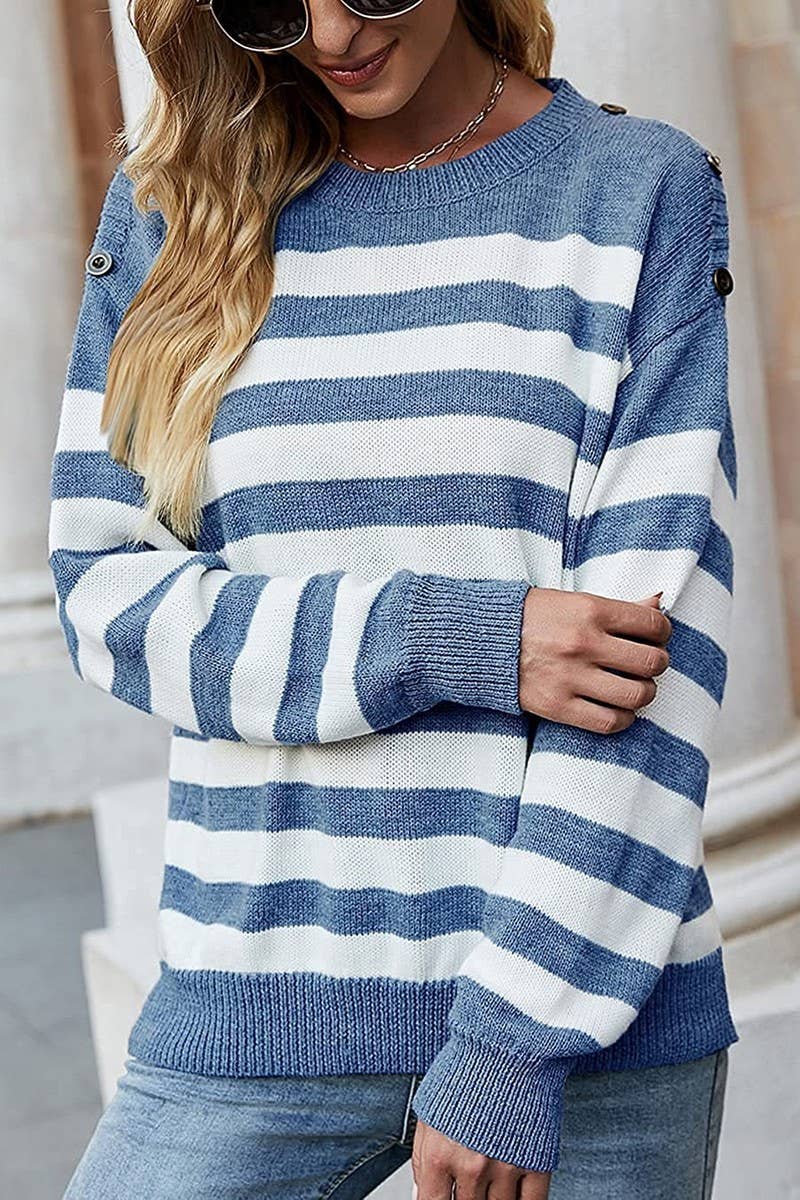 Casual striped pullover with crew neck base