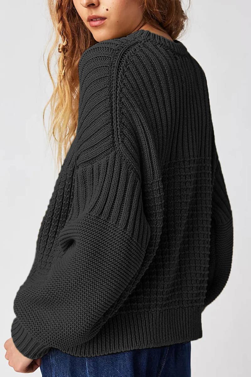 CWOSWL5836_SOLID COLOR CREW-NECK LONG-SLEEVED SWEATER