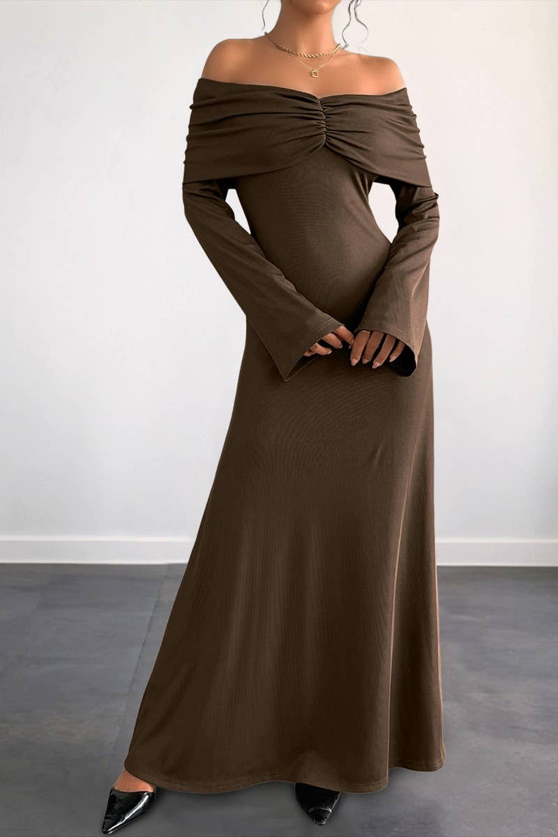 CWDMD6294_SOLID COLOR OFF SHOULDER SLIM DRESS