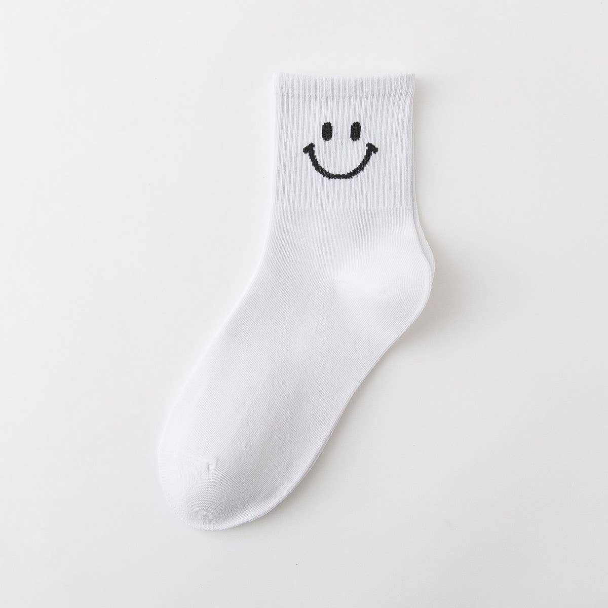 CARTOON BLACK AND WHITE SMILING FACE WOMEN'S SOCKS_CWMS1415