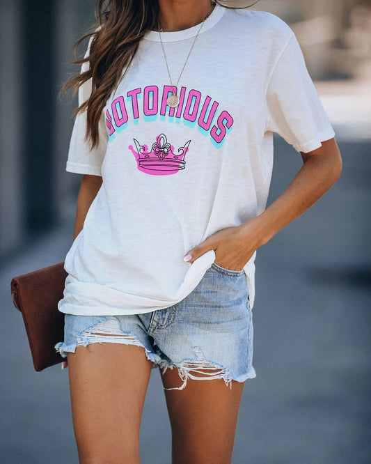 Crown print sweet casual short-sleeved blouse