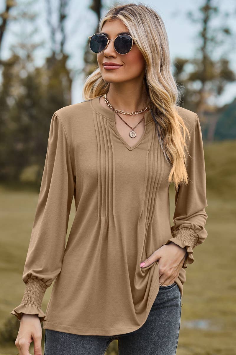 CWTBLL2709_FALL STRETCH V-NECK LONG-SLEEVED TOP
