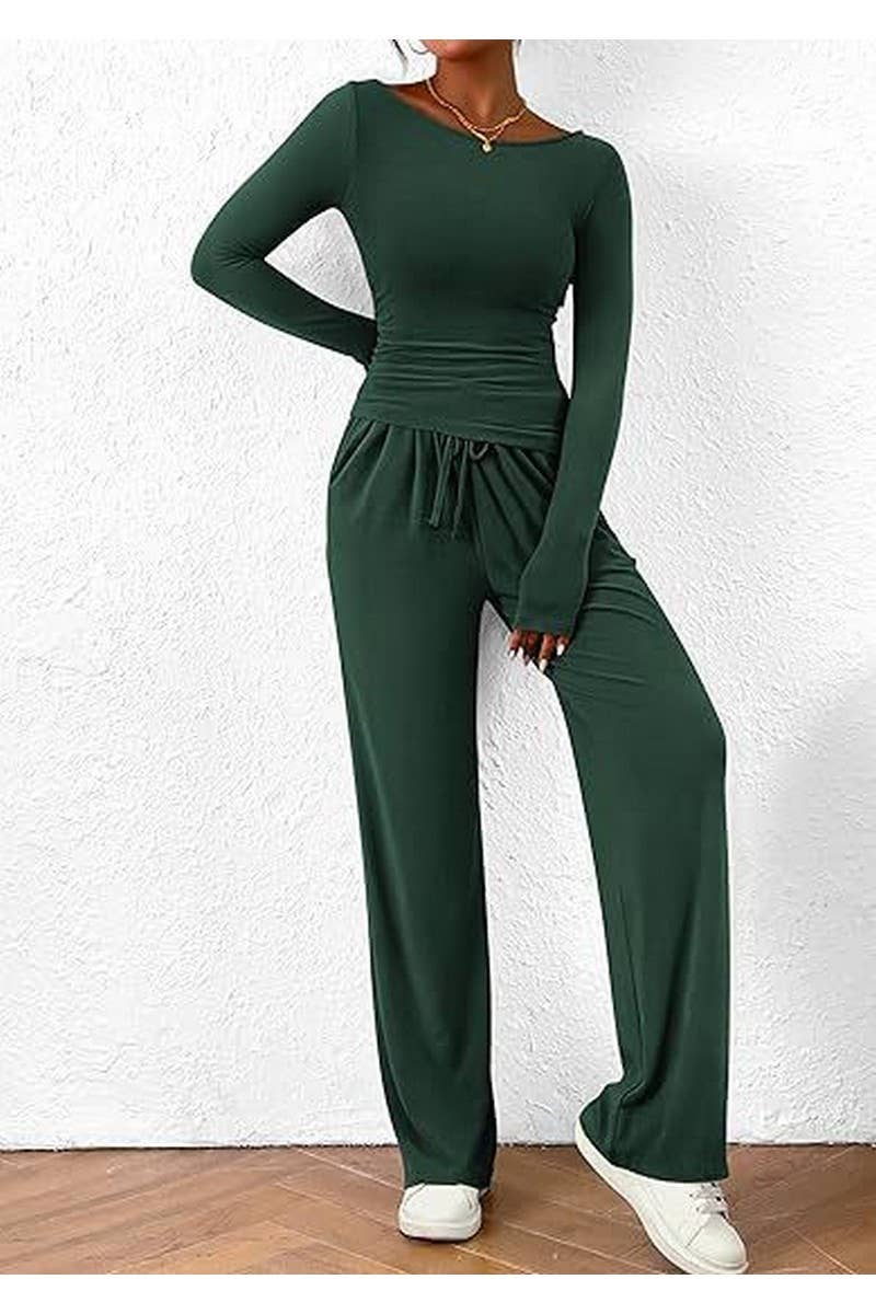 CWSTB00484_FALL WOMEN 2 PIECE LOUNGE SET ASYMMETRICAL TOP