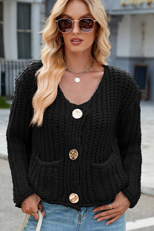 CWOCAL00845_SOLID COLOR LOOSE KNITTED CARDIGAN SWEATER