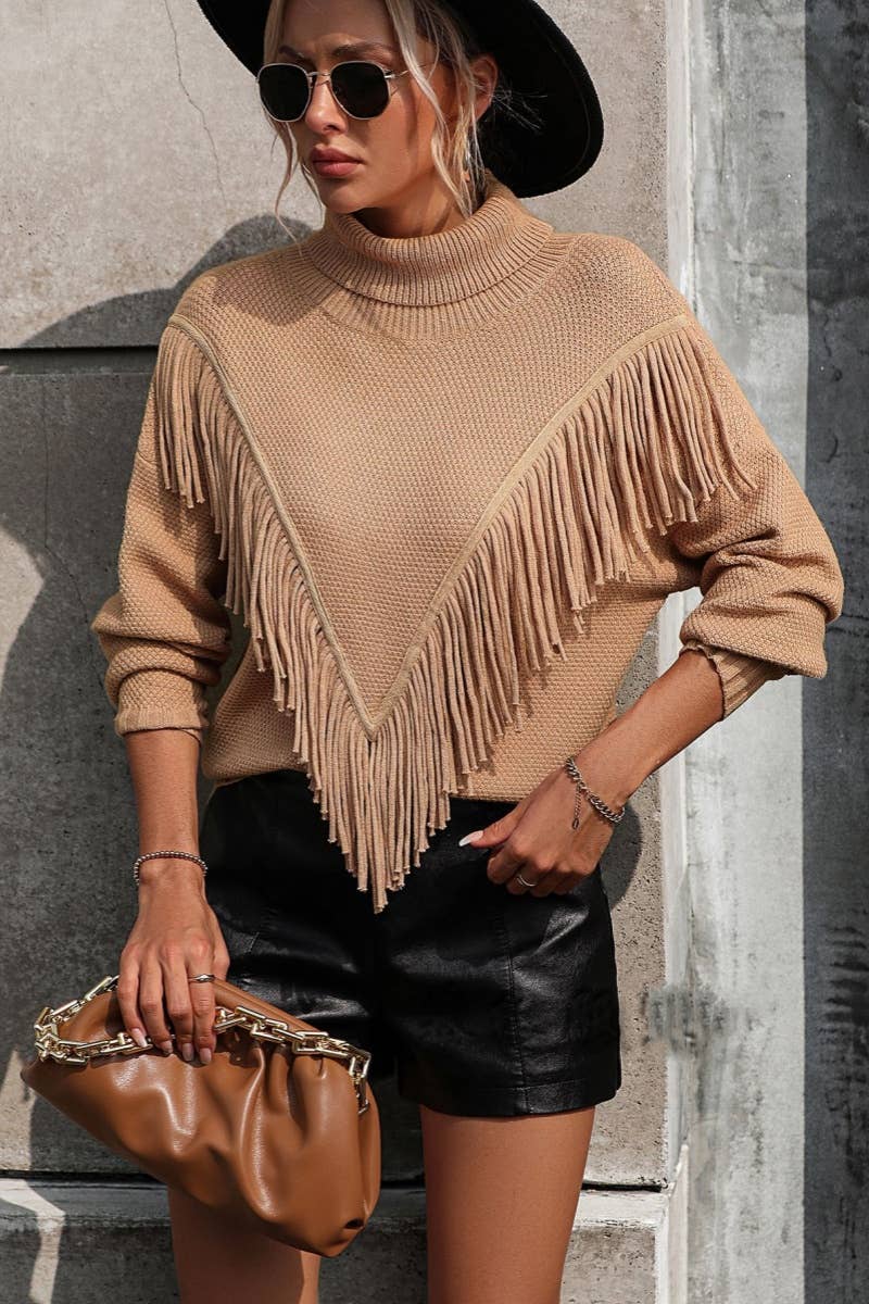 CWOSWL6486_TURTLENECK LONG-SLEEVED SWEATER WITH FRINGE