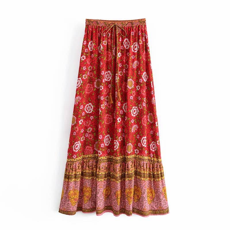 Bohemian resort-style cotton printed skirt