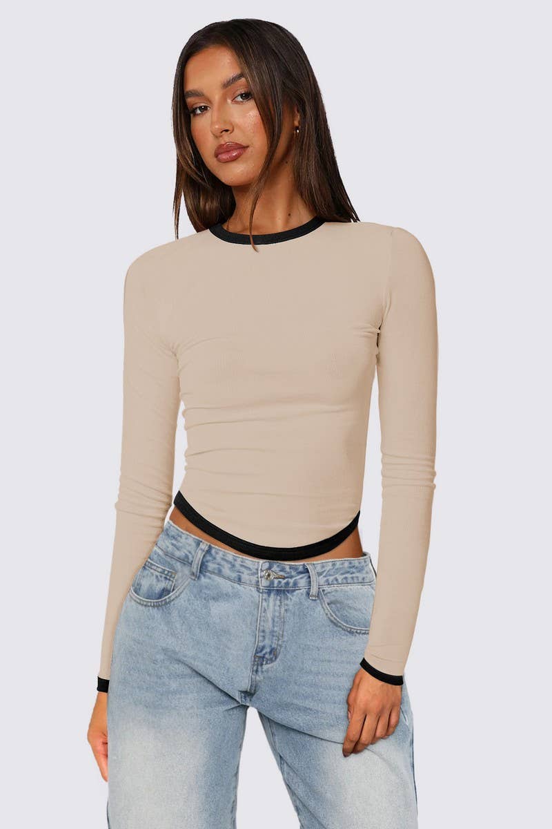 CWTBLL01072_LONG SLEEVE COLORBLOCK SLIM CROP PULLOVER