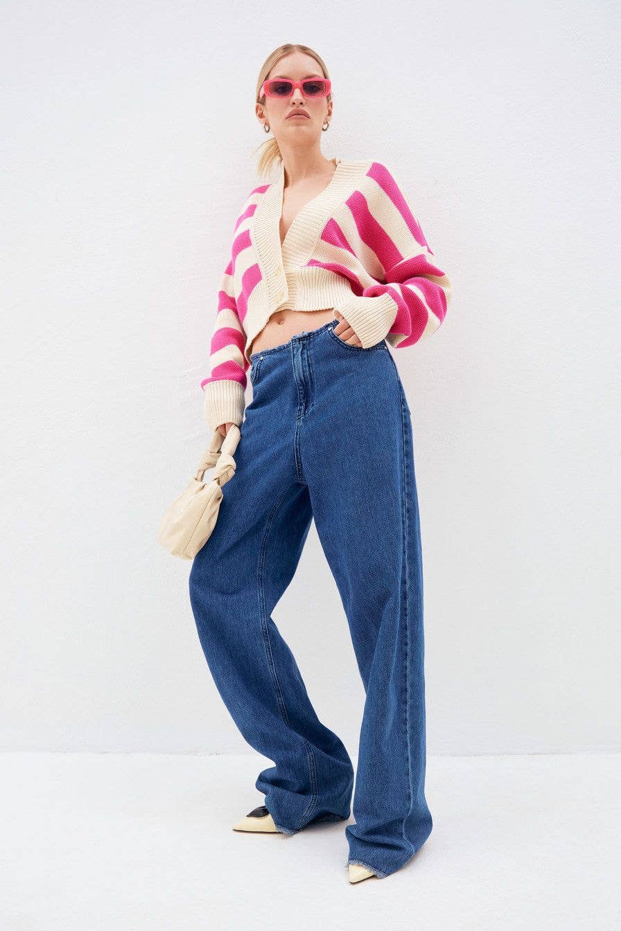 Contrasting color stripes loose knitted cardigan